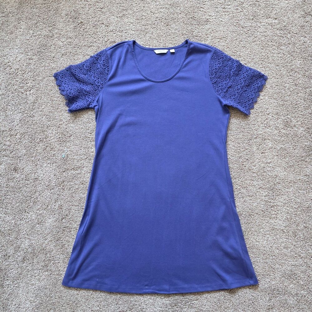 Liz Claiborne T-Shirt Dress Sz MP 100% Cotton Lace Sleeve Blue M Petite